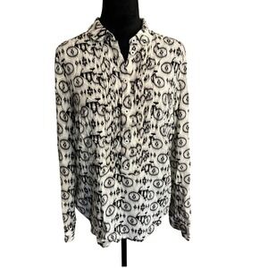 Anthropologie Maeve Anni Bicycle Pintuck Popover Button‎ Down Womens size 10